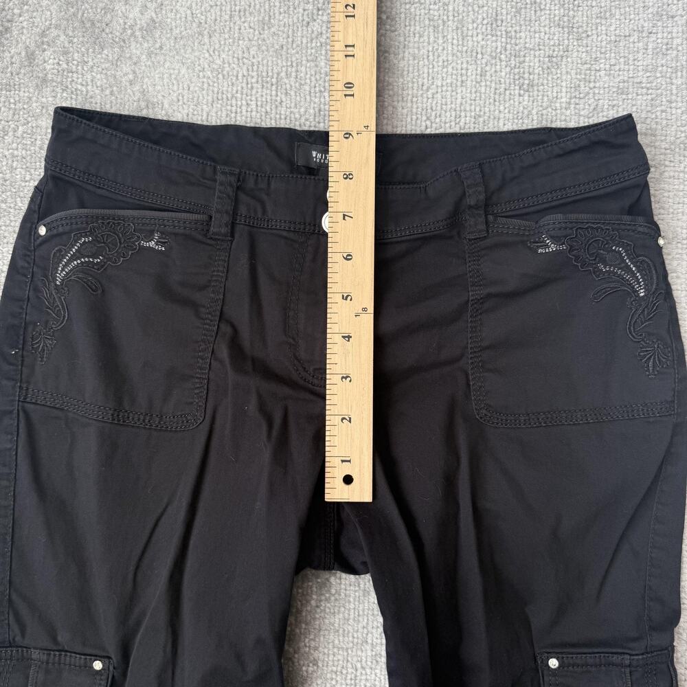 White House Black Market Pants Womens 2 Black Crop Leg Cargo Embroidered Stretch - Picture 8 of 12
